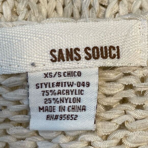 Sans Souci Crochet Knit Sweater Cream Open Knit Long Sleeve Round Neck XS - Picture 5 of 6